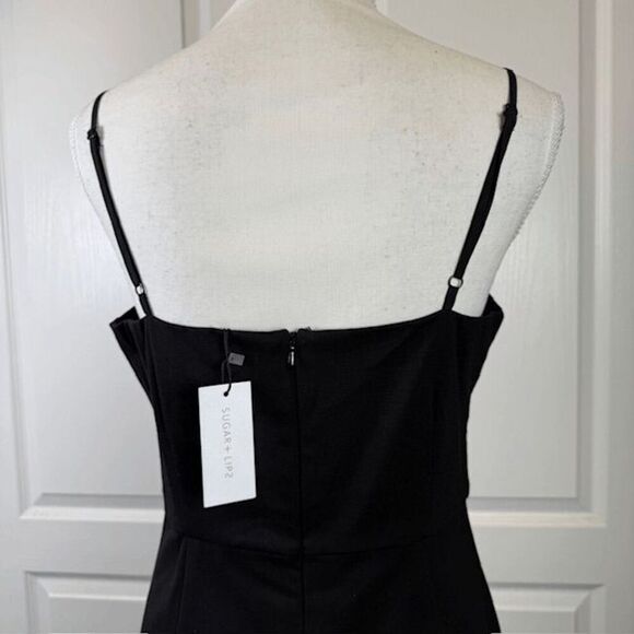 NWT Sugar + Lips Virgo Tassel Mini Dress Black Zip Back Adjustable Straps Medium - Picture 6 of 13